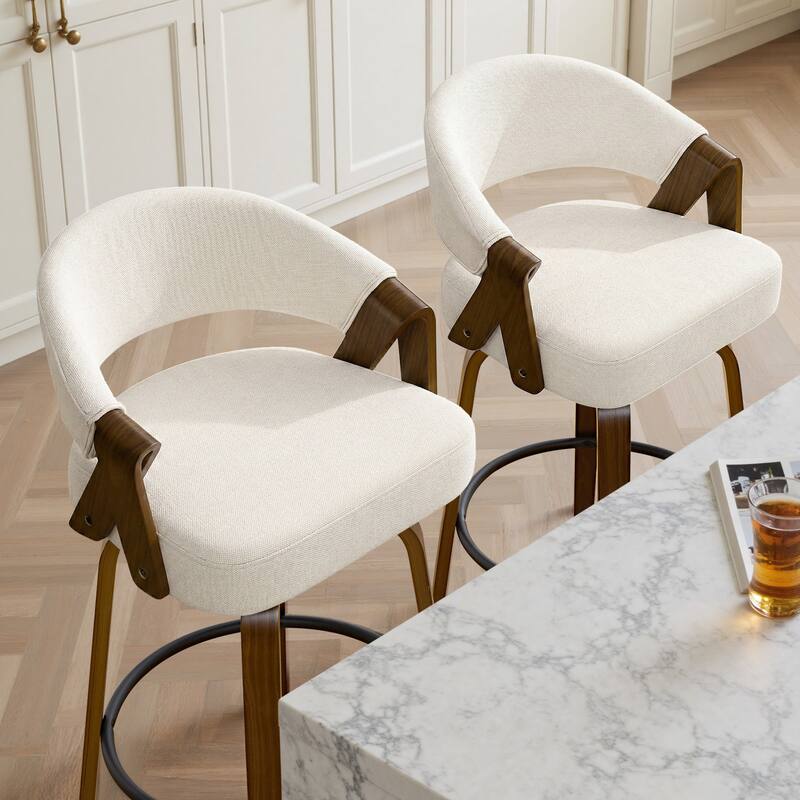 Mid-Century Upholstered Swivel Bar Stool/ Counter Stools with Curved Back - 37.5"H x 20.9"W x 19.9"D