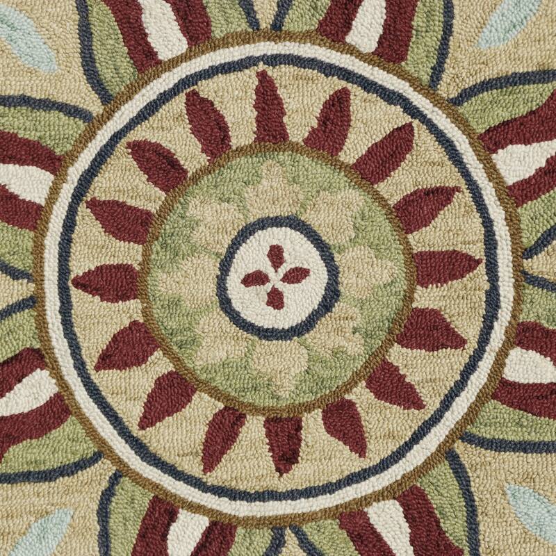 Sevita Dana Aqua Blue/Gray Bohemian Floral Hand-Tufted Wool Round Rug