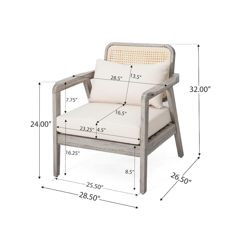 Outdoor Acacia Wood Patio Club Chair, Patio Furniture,Waterproof Thick Cushion Deep Seating for Porch, Garden, Backyard
