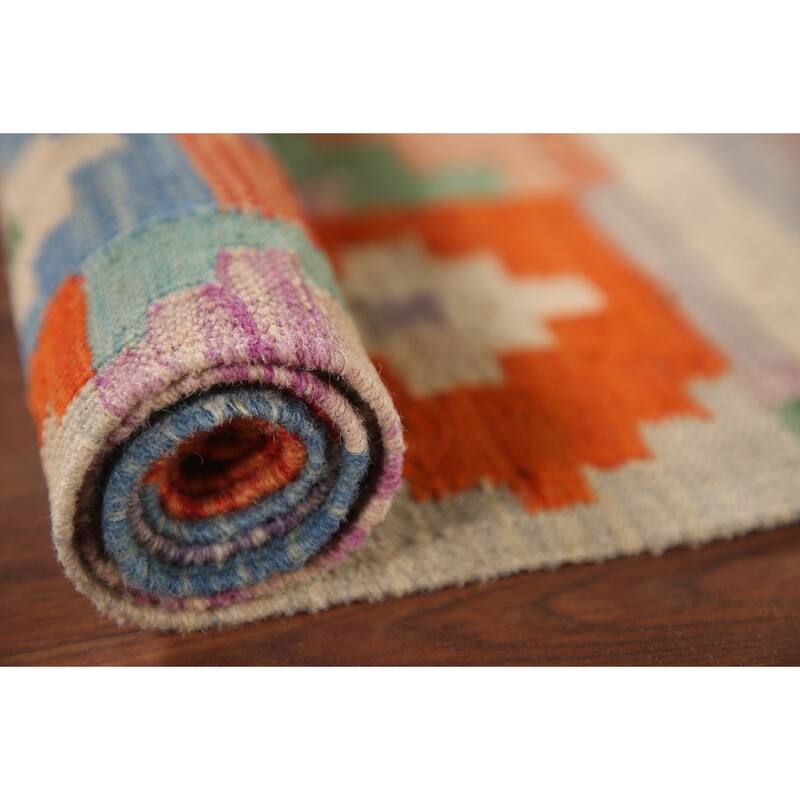 Southwestern / Geometric Kilim Accent Rug Flatweave Wool Carpet - 3'3"x 5'0"