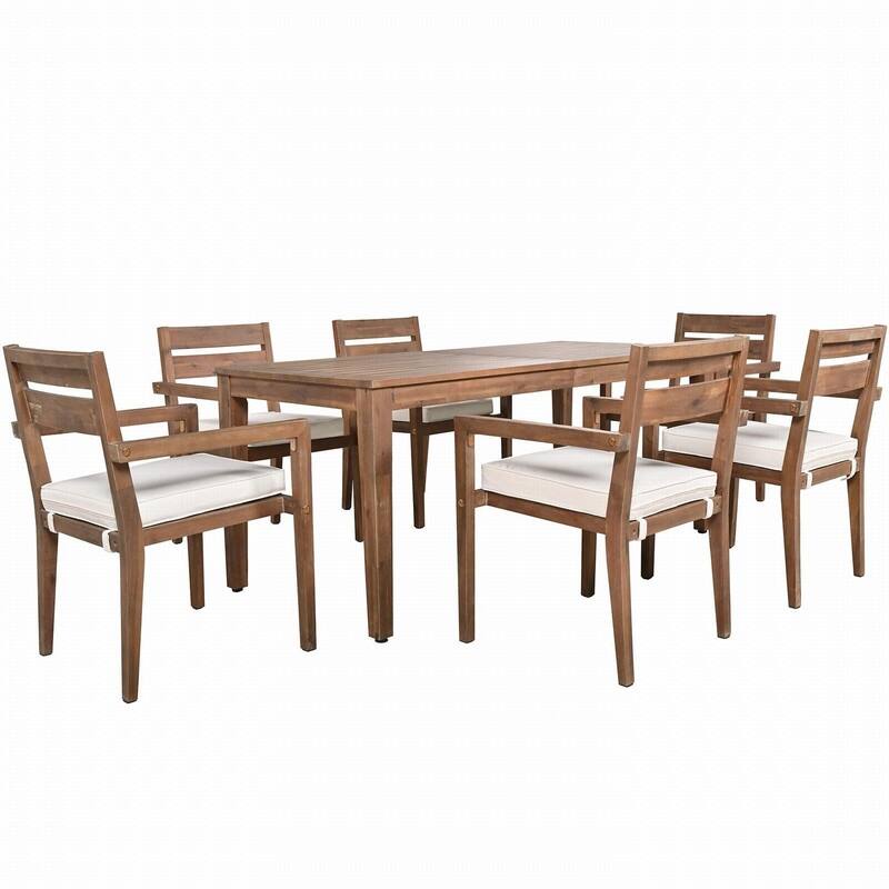Acacia Wood 7-Piece Outdoor Dining Table and Chairs Set for Patio Balcony or Backyard Entertaining