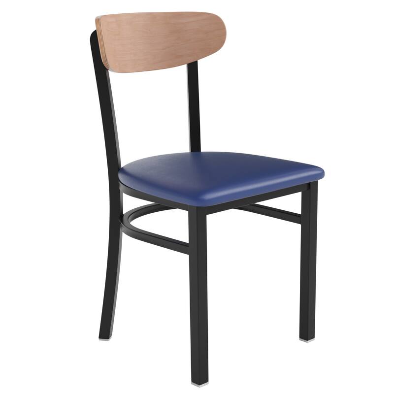 Commercial Metal Dining Chair with Wood Seat and Boomerang Back