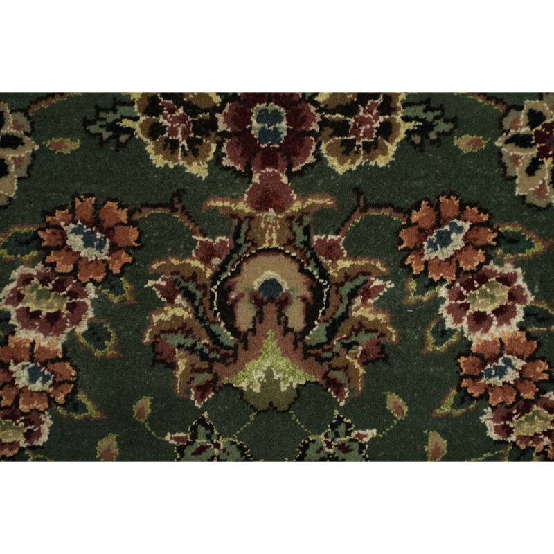 Hand Knotted Oriental Wool & Silk Carpet Traditional Floral Green Aubusson Area Rug - 12' 0'' X 9' 0''