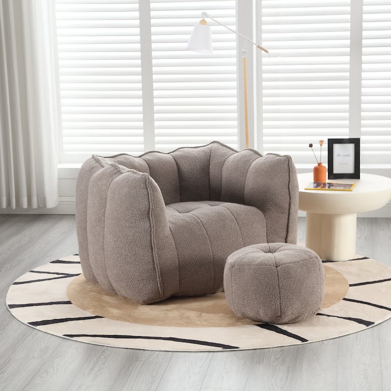 Coffee 42.5" Chenille Accent Chair with Ottoman