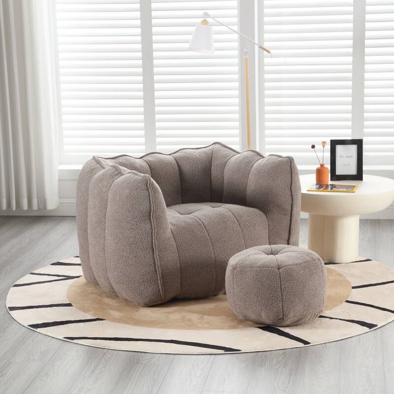 Soft Bean Bag Chair with High Resilient Foam for Adults, Comfortable Square Lazy Sofa with Footstool for Living Room
