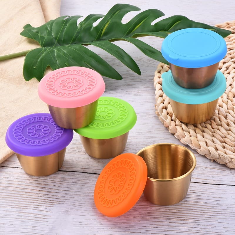 3pcs Stainless Steel Dressing Container 2.4oz Reusable Sauce Cups