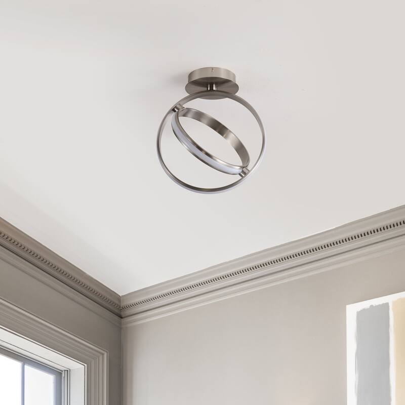 Chantelle 14.25" 2-Light Modern Minimalist Aluminum Ring Integrated LED Semi Flush Mount, by JONATHAN Y - 14.25