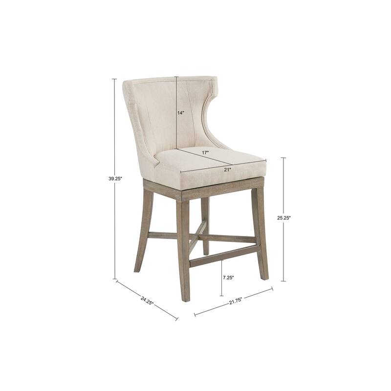 Roomfitters 25-Inch Upholstered Swivel Counter Stool, Wingback Design with Bronze Kickplate and Reclaimed Gray Legs, Cream - Cream