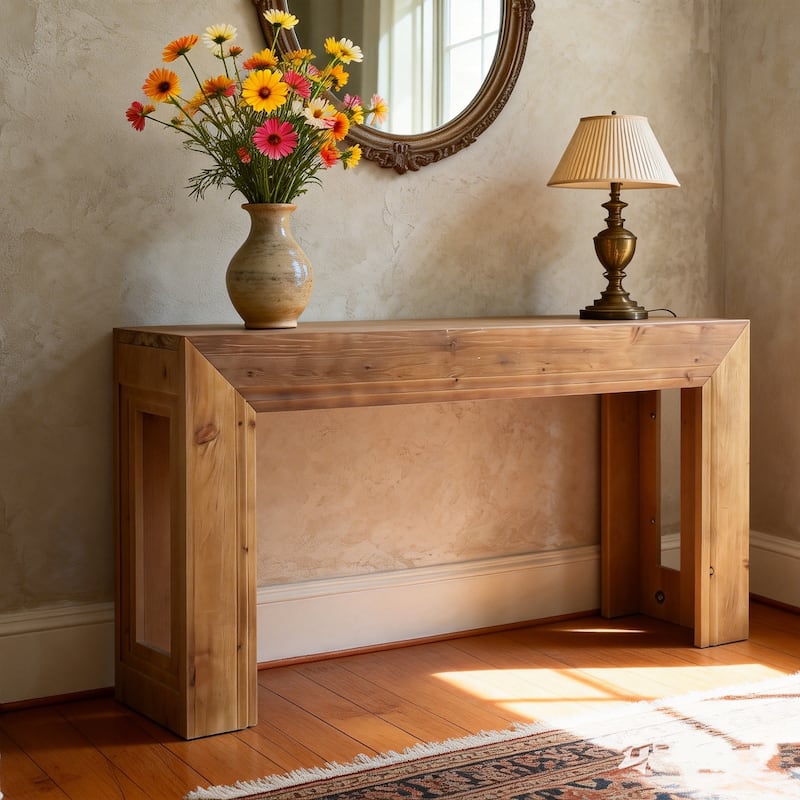 63" Solid Wood Console Table, Narrow Entryway Table For Entrance ,Living Room - Brown