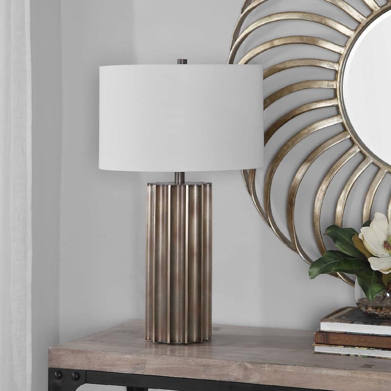 Table Lamp with Steel Base - 28" - Brass Tone and White
