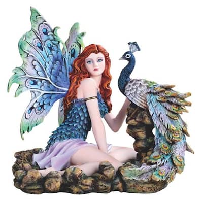 Q-Max 13.25"W Fairy with Peacock Statue Fantasy Decoration Figurine