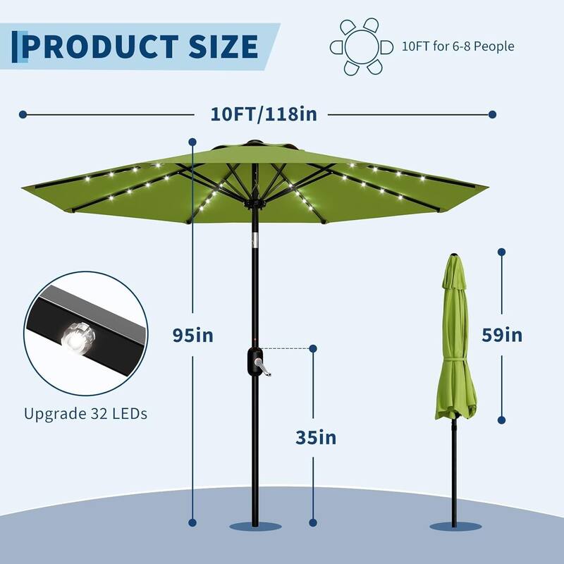 10 FT Outdoor Table Patio Umbrella, Waterproof UV Protection with Solar Lights