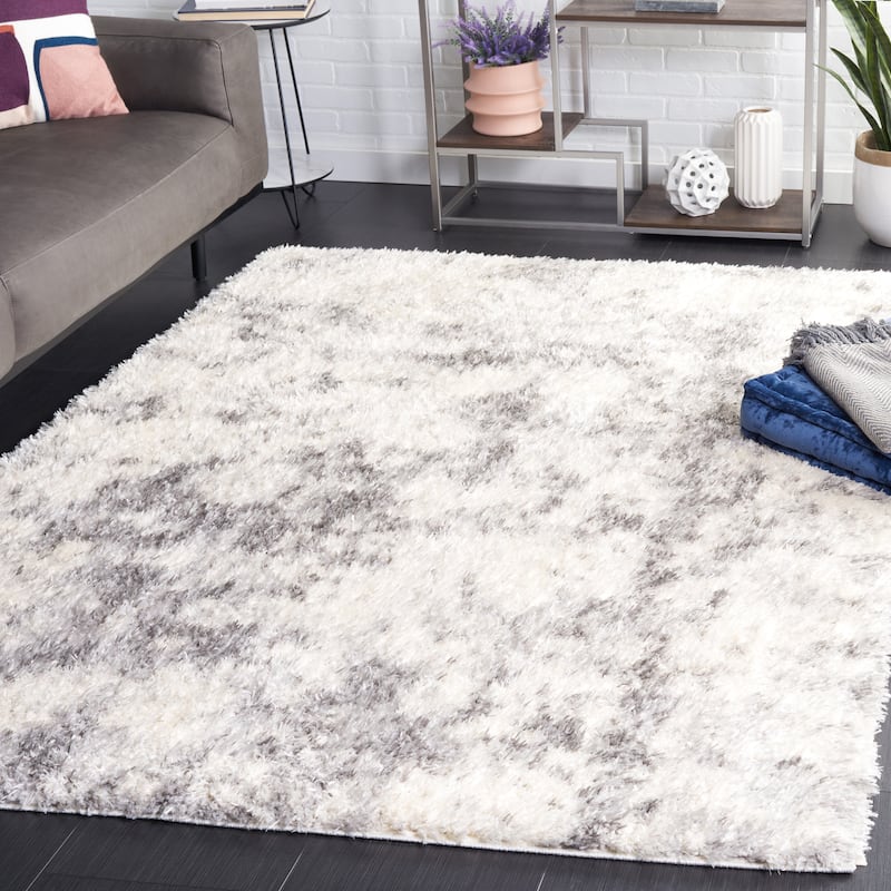 SAFAVIEH Lindsay Shag Vicki Modern Abstract 2-inch Thick Rug - 5'3" x 7'6" - Ivory/Grey