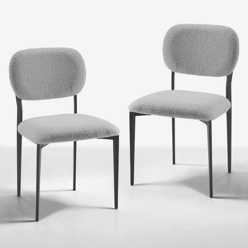 Upholstered Dining Chairs with Metal Legs, Sherpa Fabric Dining Chair Set with Backrest for Dining Room, Living Room Side Chair - Light Gray