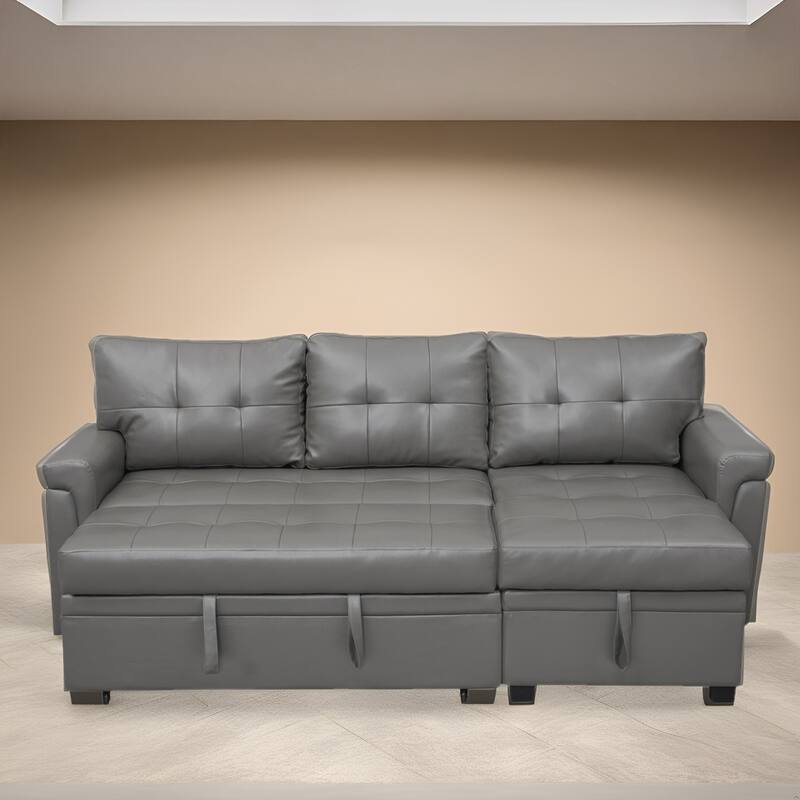 Modern Reversible Convertible Sleeper Sectional Sofa Bed - L-Shape with Storage Chaise, Wide Armrest and Durable Legs