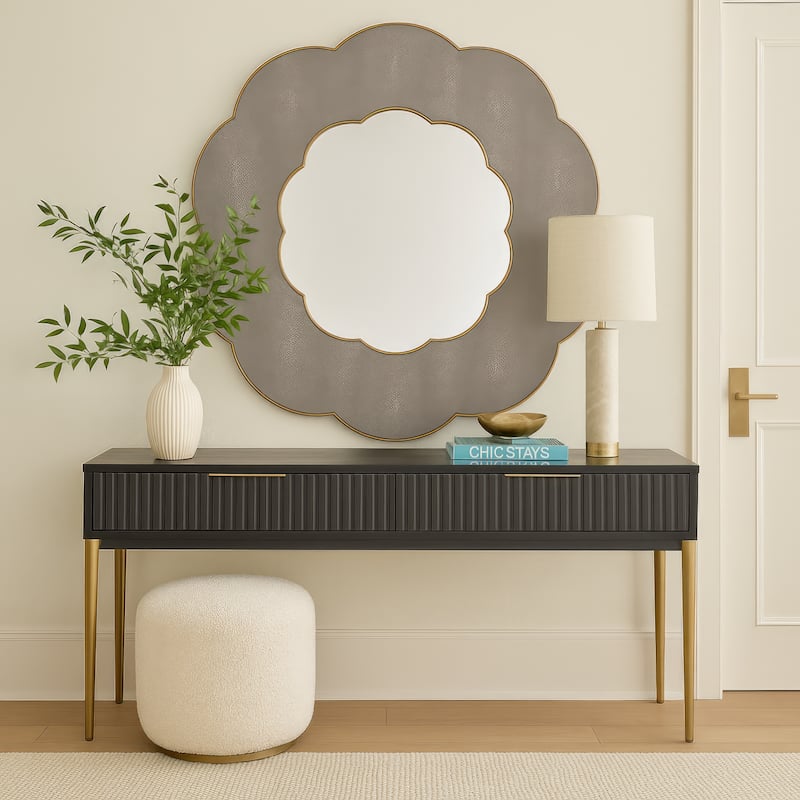 Varaluz Scallop Wall Mirror - Gray Shagreen/Weathered Brass