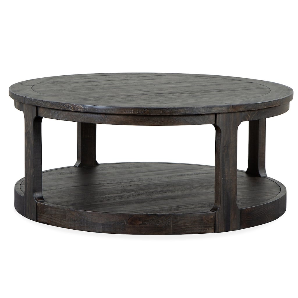 Magnussen Home Boswell Peppercorn Round Cocktail Table with Casters - 40''W x 40''D x 17''H