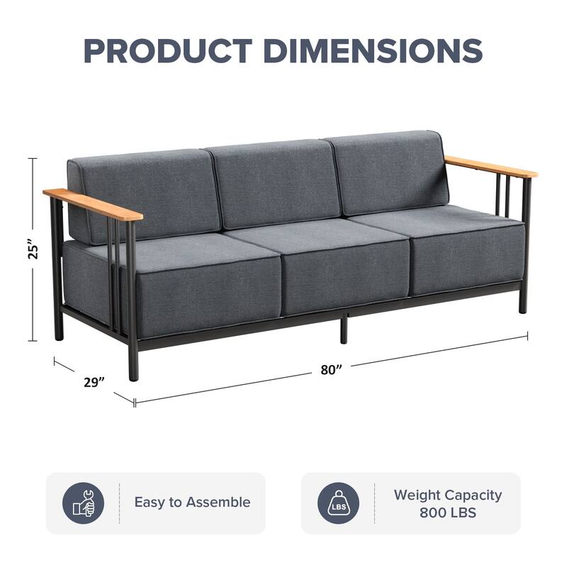 Gymojoy Modern Patio Sofa with Metal Frame, 10" Cushions, Wide Seat for Outdoor Use Easy Assembly