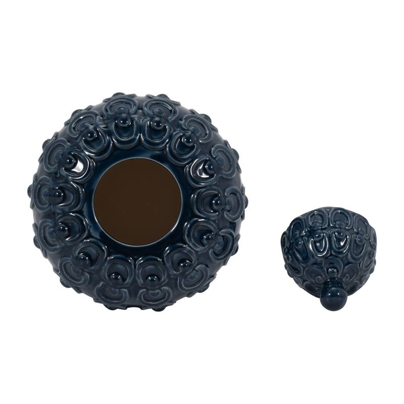 Sagebrook Home Ceramic 12" Chain Texture Jar, Round, 12"H, Chain