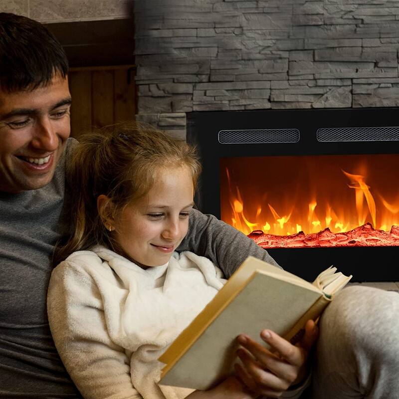 Recessed Wall-mounted Electric Fireplace with Remote Control, 16 Flame Colors and Timer