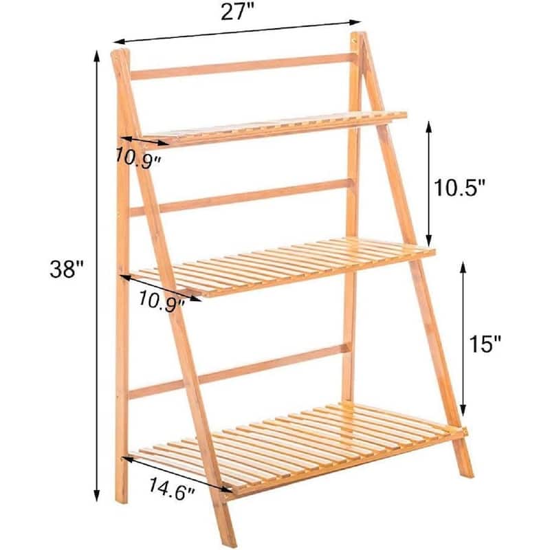27" Foldable Bamboo Plant Stand 3 Tier Ladder Shelves