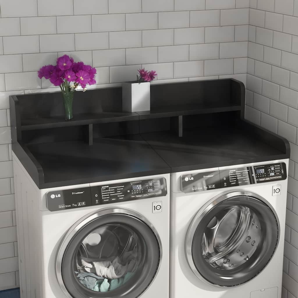 Washer Dryer Countertop, Laundry Wood Shelf Topper with Edge, 54" Width x 27.5" Depth Double Layer Organizer
