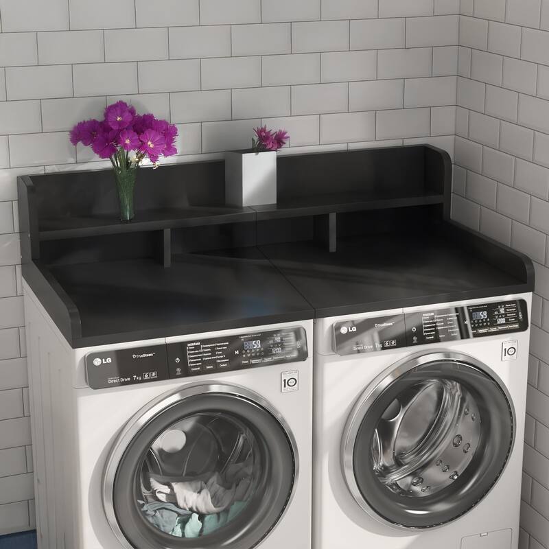Washer Dryer Countertop, Laundry Wood Shelf Topper with Edge, 54" Width x 27.5" Depth - Black
