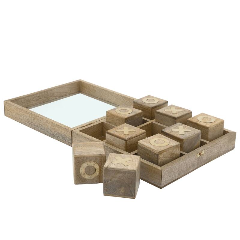 Tic Tac Toe Box Mango Wood Tabletop Decoration - 10" - Beige