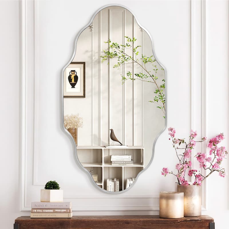 Scalloped Aluminum Alloy Framed Irregular Wall Mirror - 24x36 - Silver