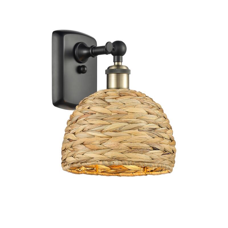 Innovations Lighting 516-1W-12-8 Woven Rattan Sconce Woven Rattan 12" - Black Antique Brass / Natural