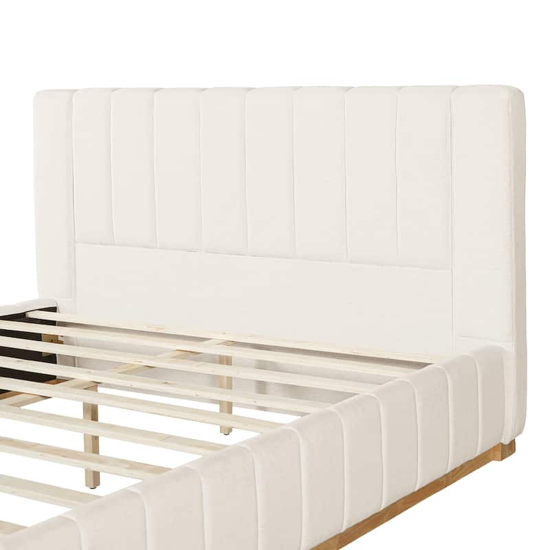 Christopher Knight Home - Modern Minimalist Upholstered Wood Bed with Striped Headboard