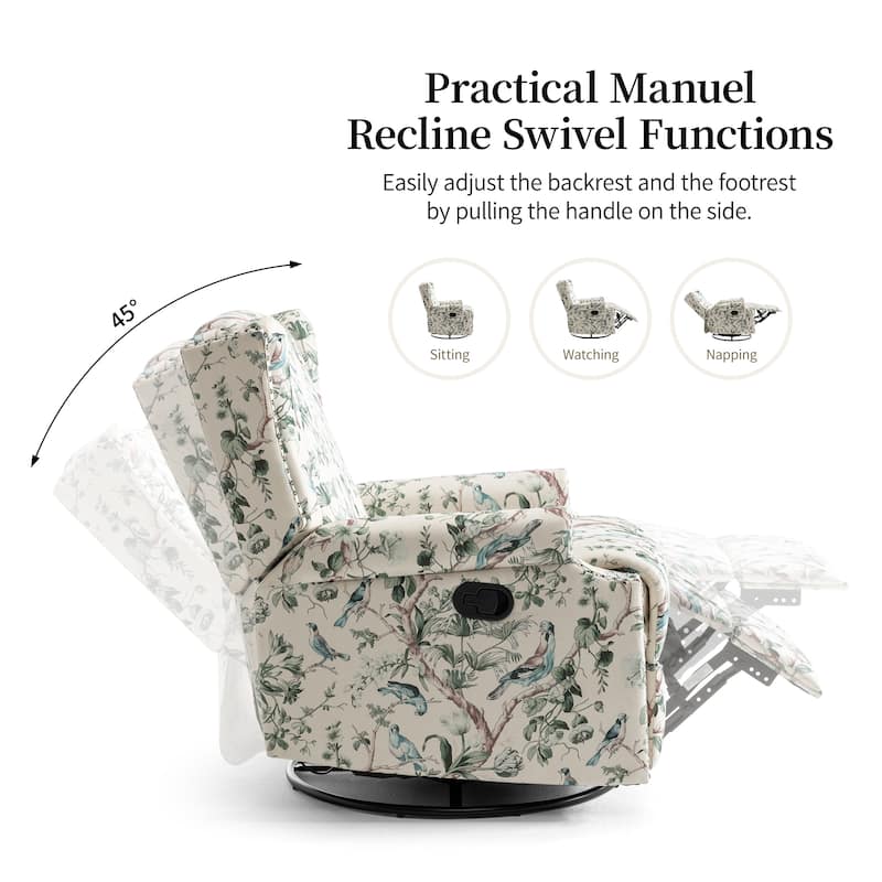 UIXE Roderich Farmhouse Floral Print Swivel Rocker Push Back Recliner