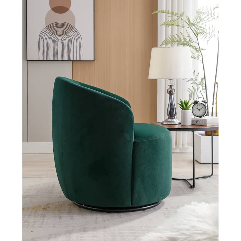 Velvet Fabric Swivel Accent Armchair Barrel Chair With Black Powder Coating Metal Ring