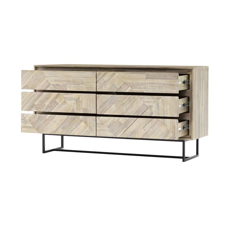 Peridot Modern Farmhouse Solid Acacia Wood 6 Drawer Dresser
