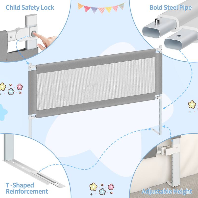 Bed Rail for Toddlers, Detachable Baby Bed Rail Guard - White