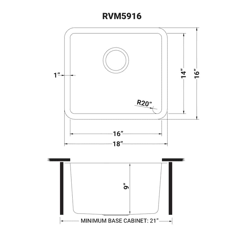 Ruvati 18-inch Undermount Bar Prep Kitchen Sink 16 Gauge Stainless Steel Single Bowl - RVM5916 - 18" X 16"