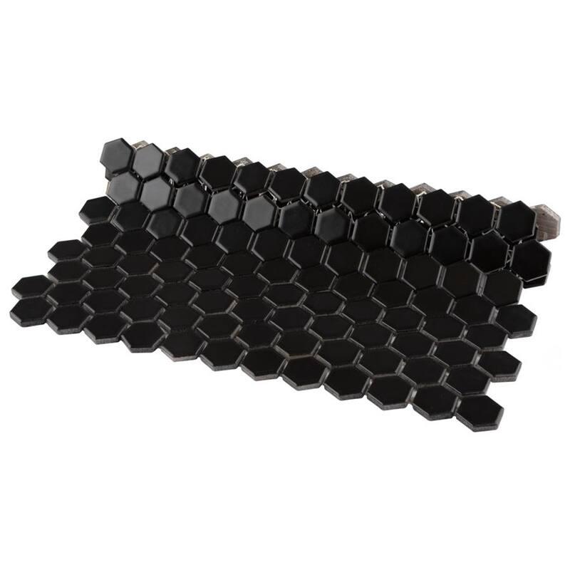Merola Tile Metro 1" Hex Matte Black 10-1/4" x 11-7/8" Porcelain Floor and Wall Tile