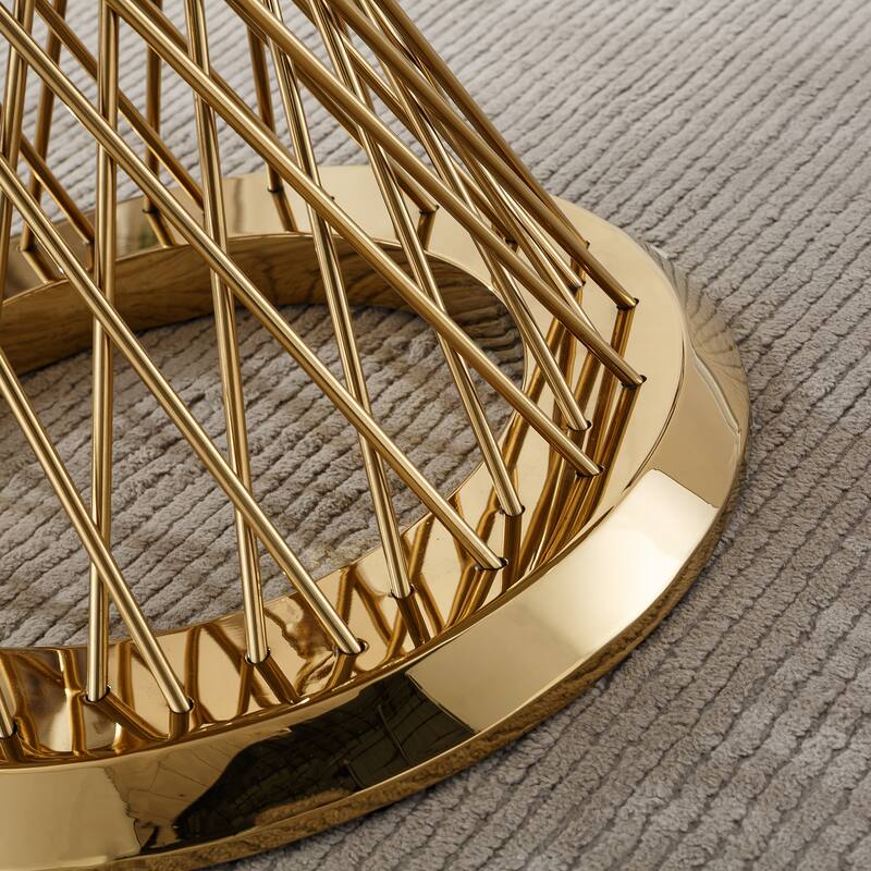 47" Round Dining Table with Faux Marble Tabletop and Stainless Steel Base - Gold+White