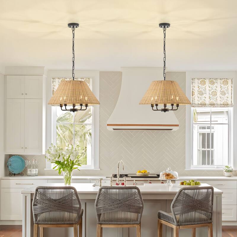 Starsky 5-Light Handwoven Natural Rattan Drum Chandelier