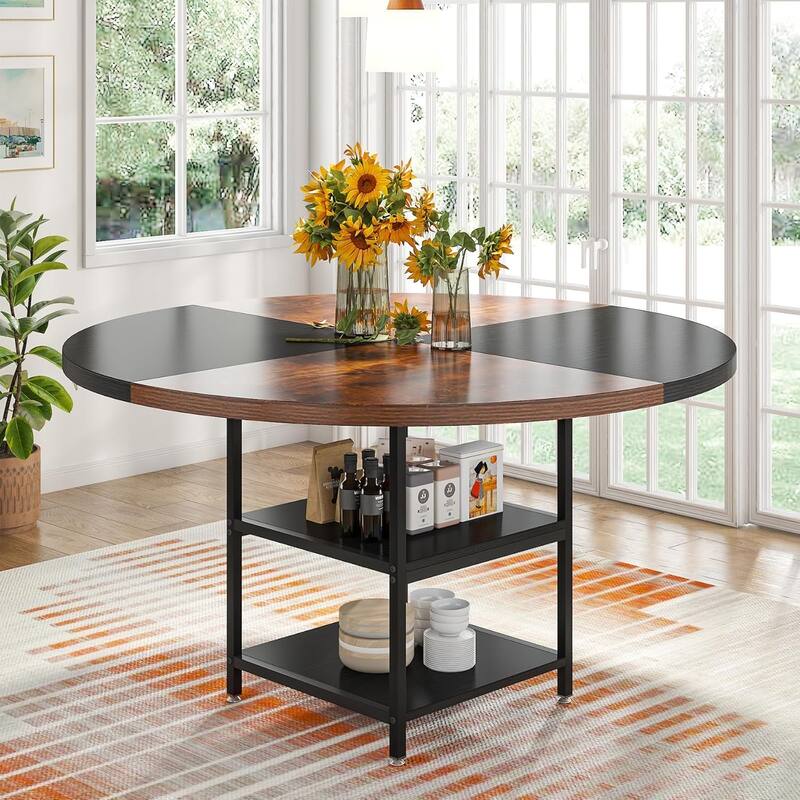 47" Round Dining Table for 4, Wood Kitchen Table Large Dinner Table