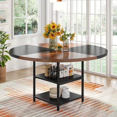 47" Round Dining Table for 4, Wood Kitchen Table Large Dinner Table