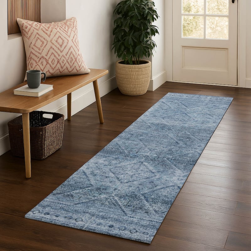 Premium Washable Super Soft Boho Moroccan Mayfield Rug - Blue - 2'3" x 7'6"