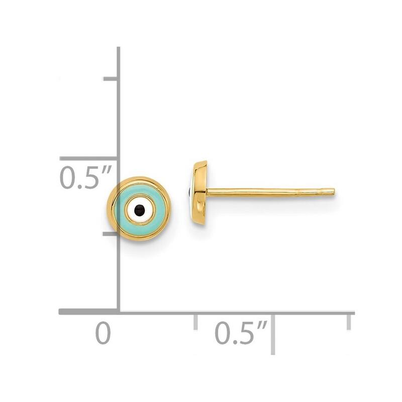 Curata 14k Yellow Gold 5mm Evil Eye Enamel Post Earrings