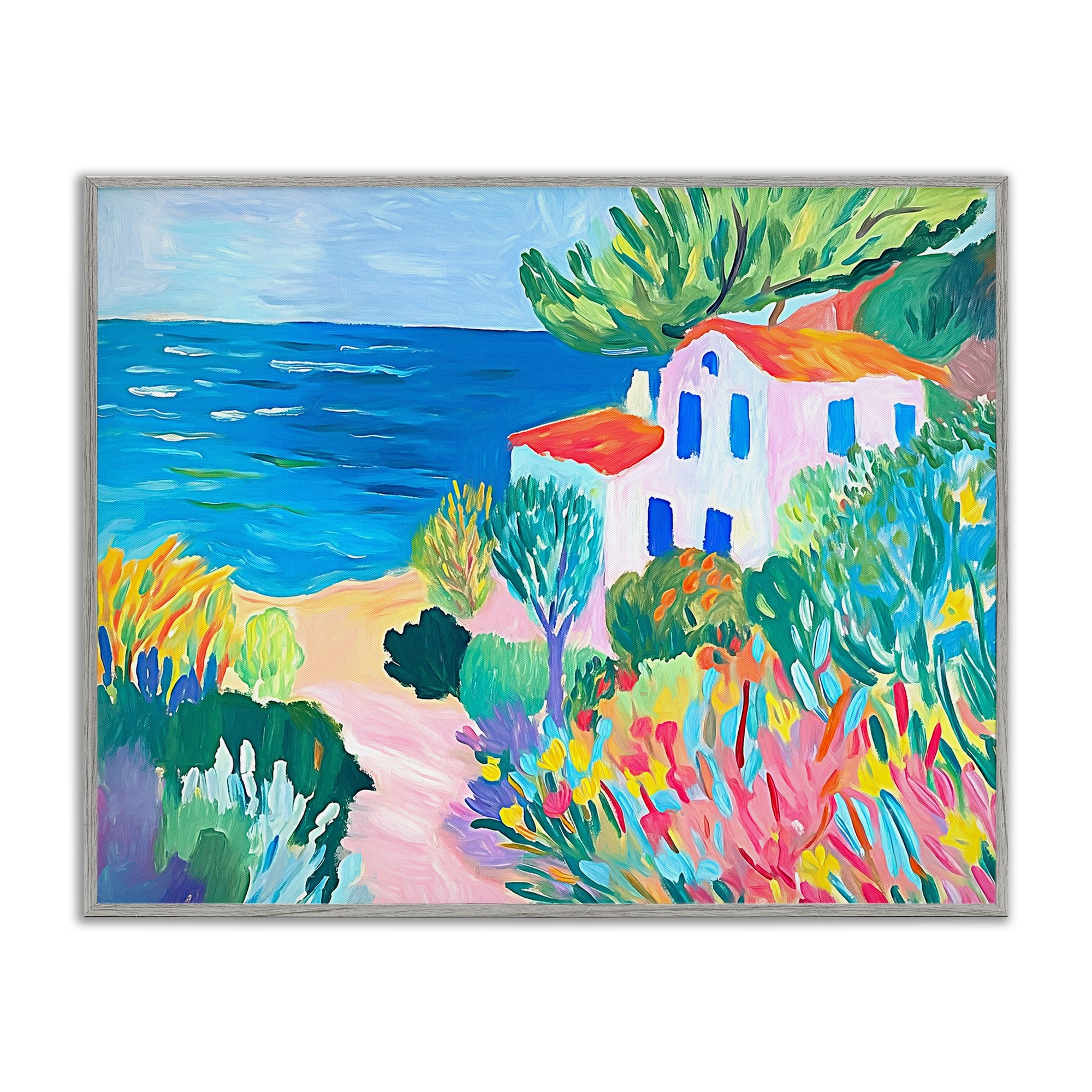 Stupell Vibrant House On The Beach Framed Giclee Art Design By Ramona Murdock