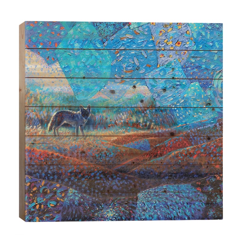 Pequeño Coyote Print On Wood by Iris Scott - Multi-Color - 26x26x1.5