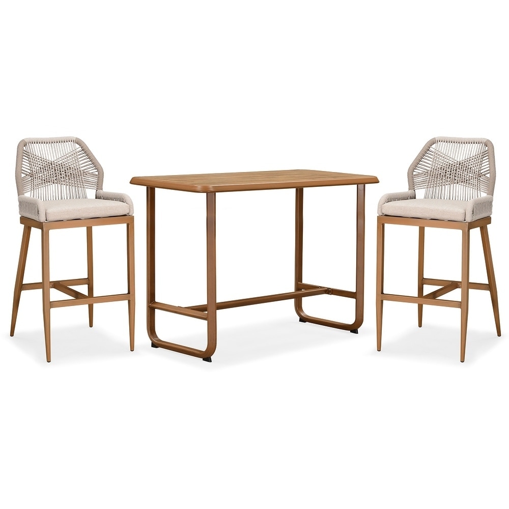 PURPLE LEAF 3 Pieces Patio Bar Set Modern Aluminum High Top Table and Wicker Bar Chairs Set for Poolside Pub Cafe