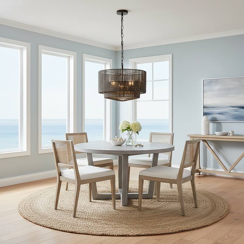 Armida 3-Light Rattan Rope Tiered Drum Pendant, Coastal Boho - Handwoven