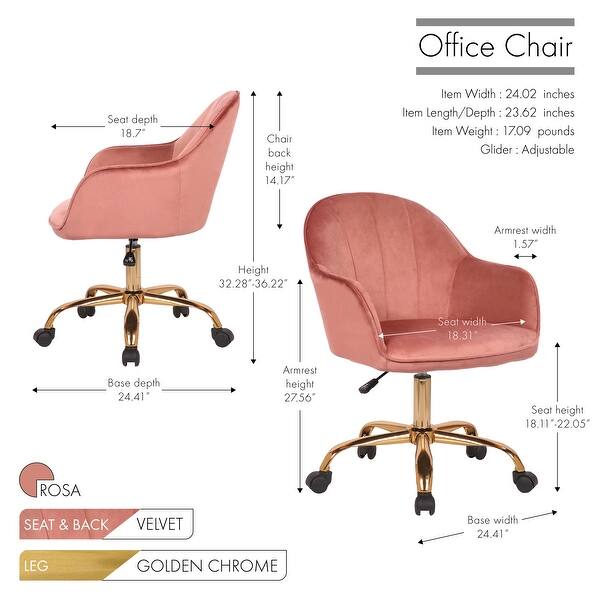 dimension image slide 2 of 6, Porthos Home Xenos Swivel Velvet Office Task Chair