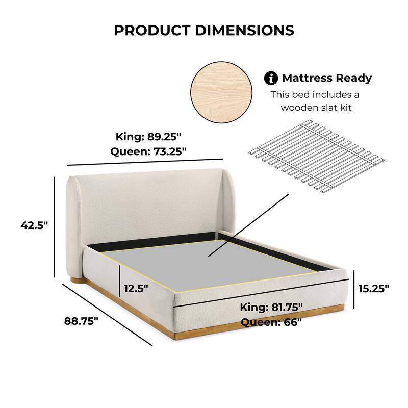 Furniture of America Zevi Modern White Boucle Upholstered Platform Bed
