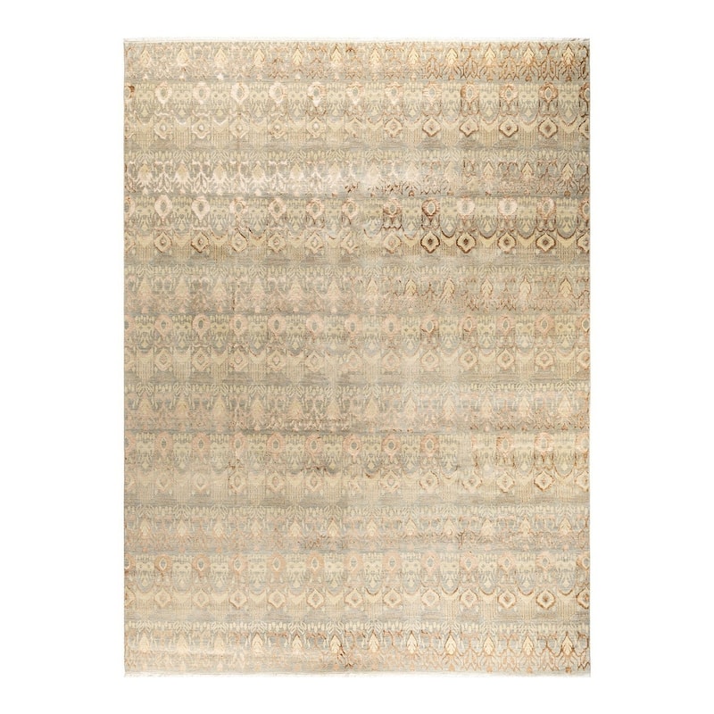 Ikat One-of-a-Kind Hand-Knotted Area Rug - Gray, 9' 1" x 12' 3" - 9' 1" x 12' 3"
